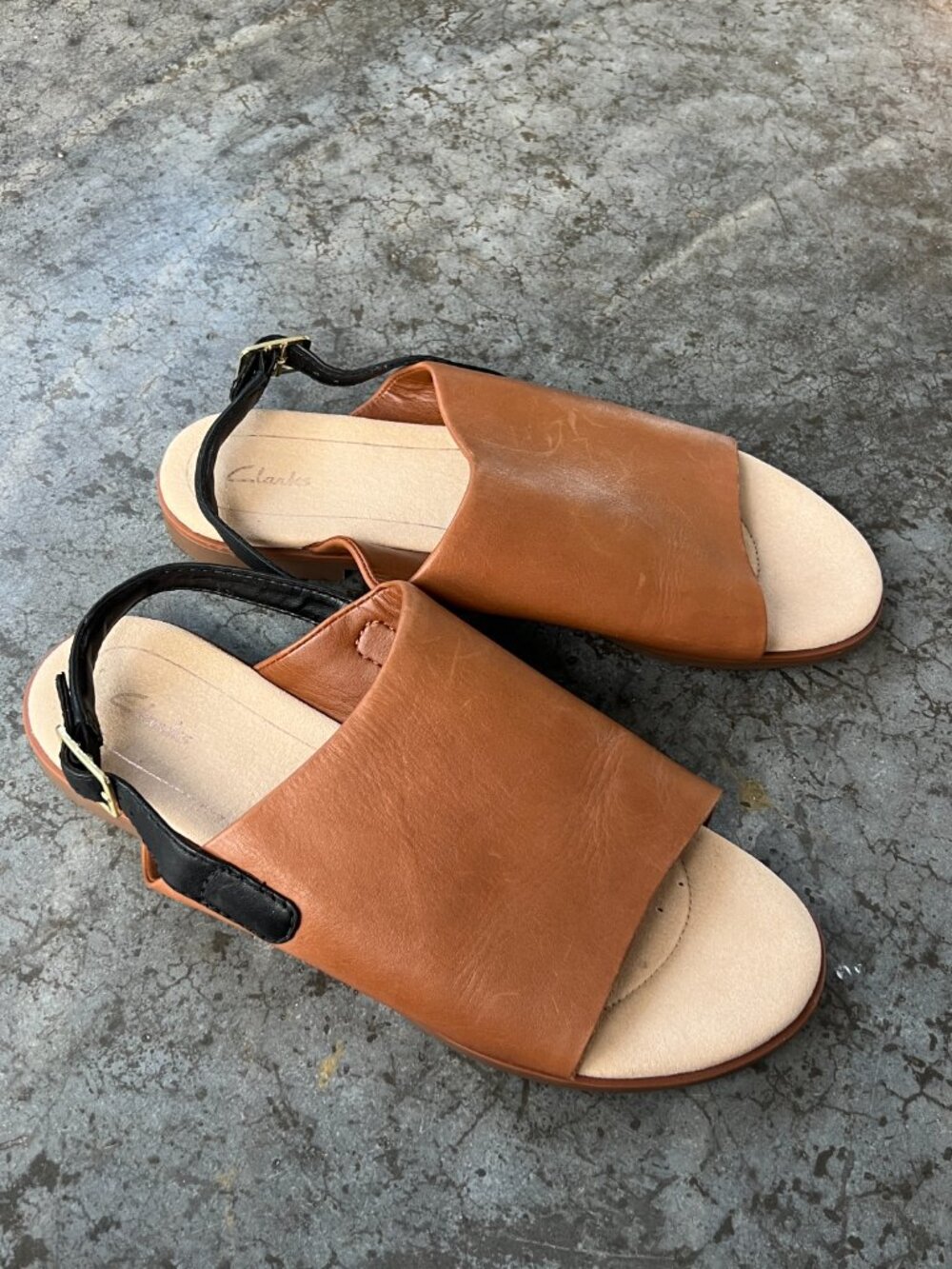 Clarks Bay Jasmine Open Toe Slingback Tan Leather Sandals Women's 9 - Picture 2 of 12